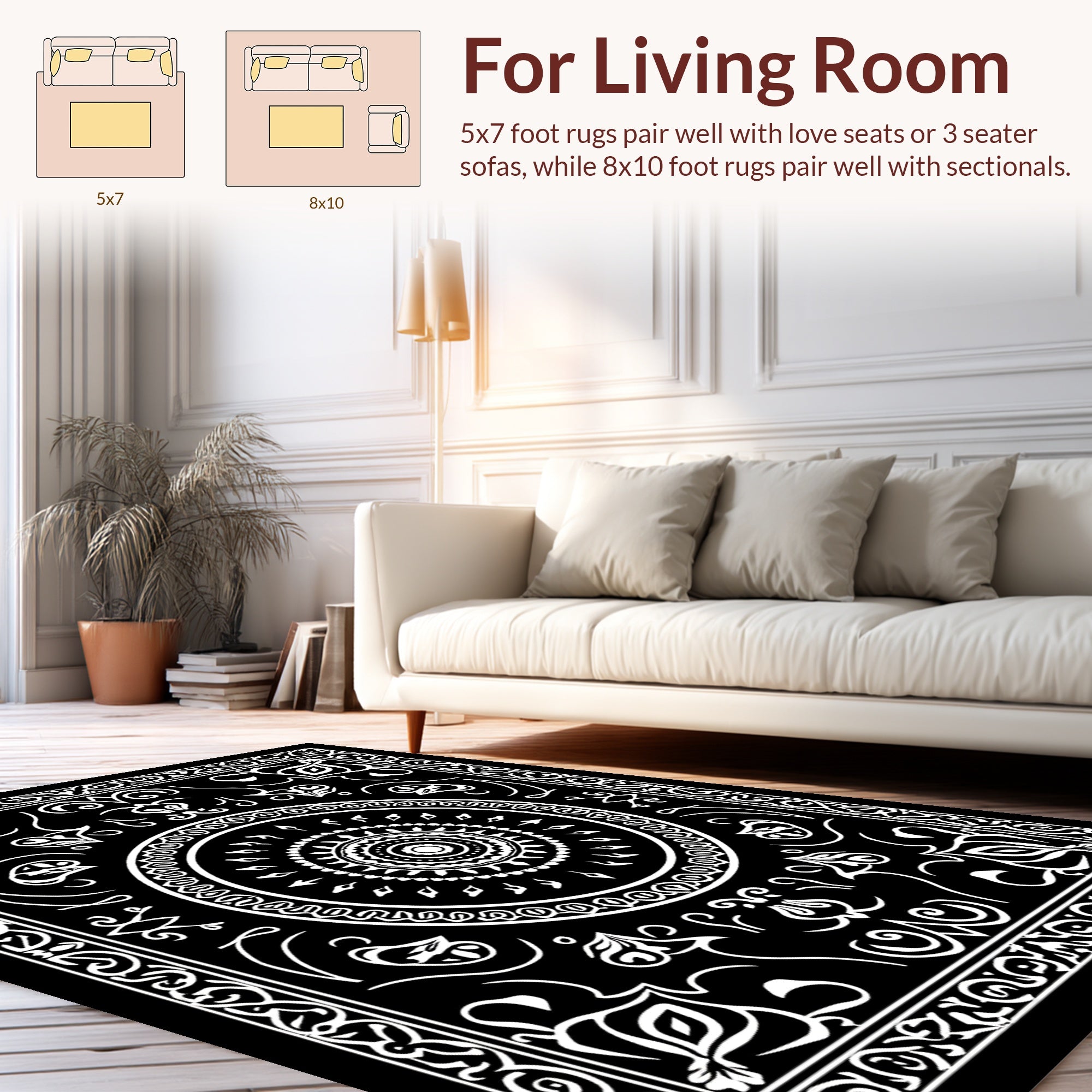 Intricate Mandala Pattern Floral Design Rug