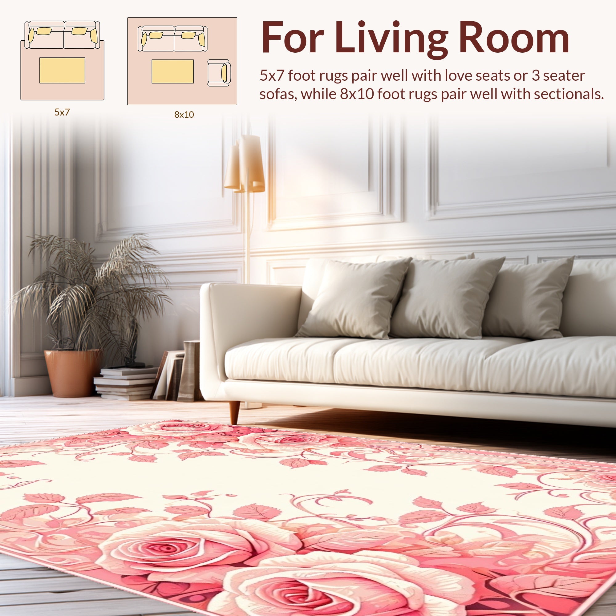 Pink Rose Floral Vines Design Rug