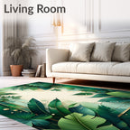 Lush Green Tropical Foliage Design Rug