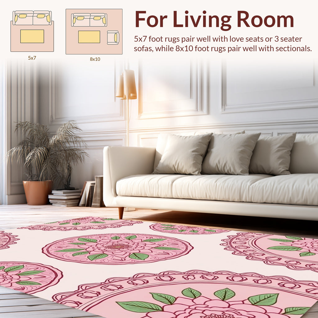 Pink Floral Mandala Pattern Rug