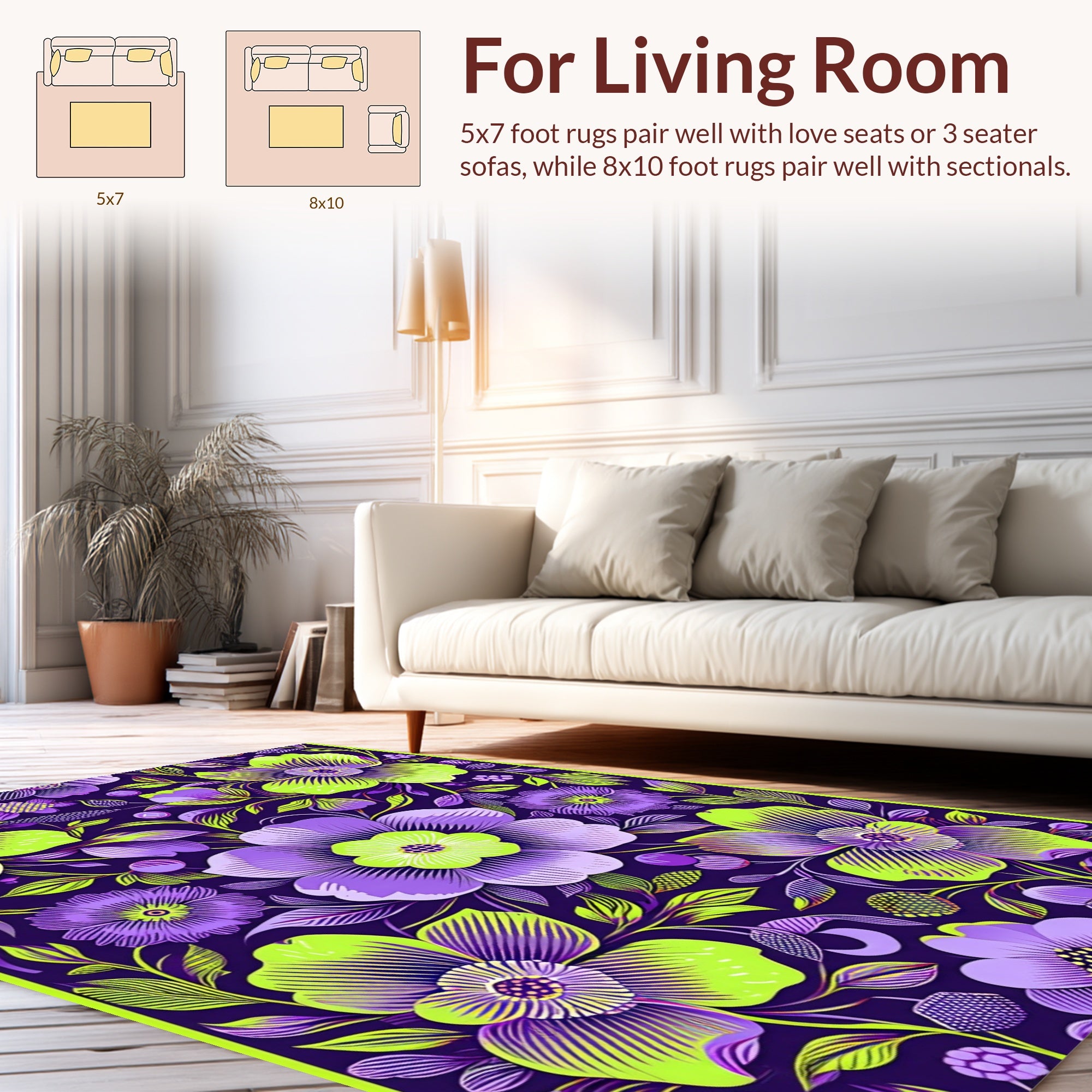 Bold Floral Purple Lime Green Pattern Rug