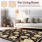 Elegant Black Floral Vine Motif Rug