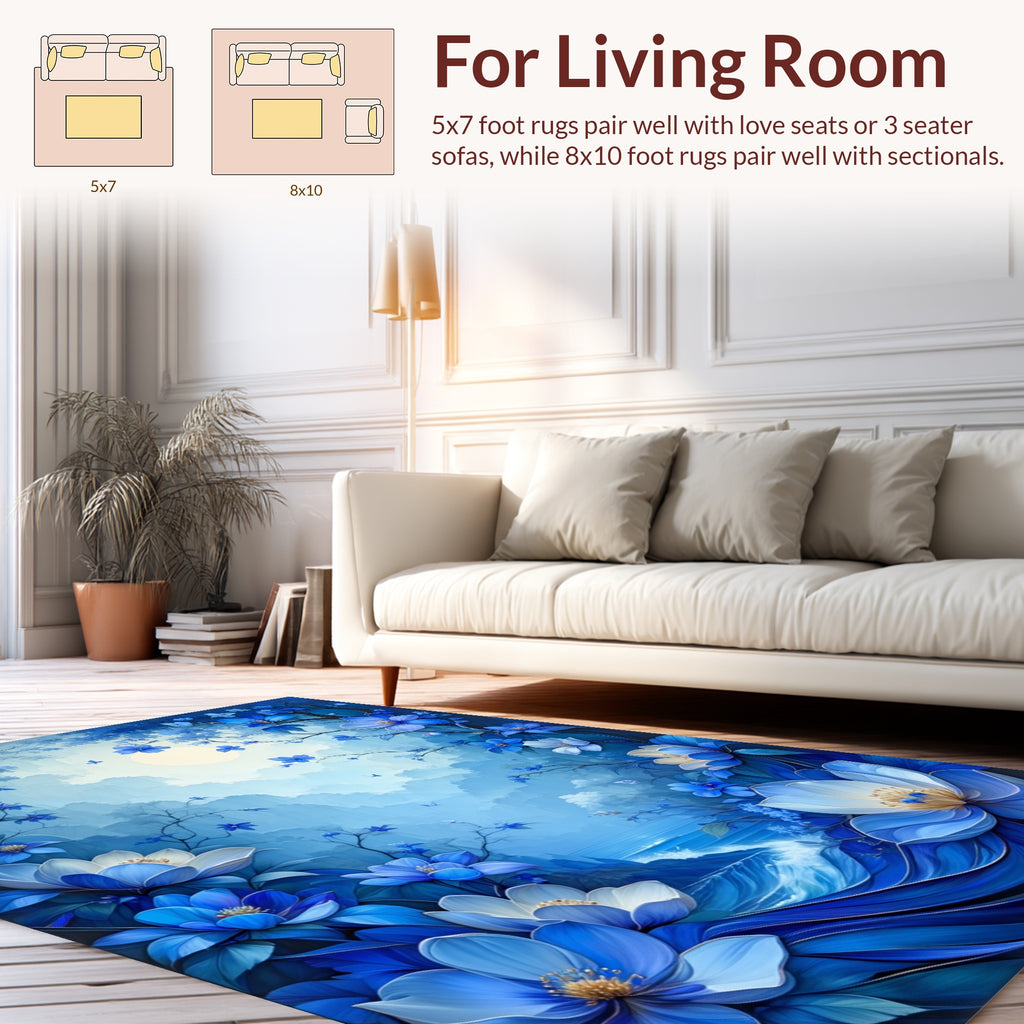Mystical Blue Floral Landscape Rug