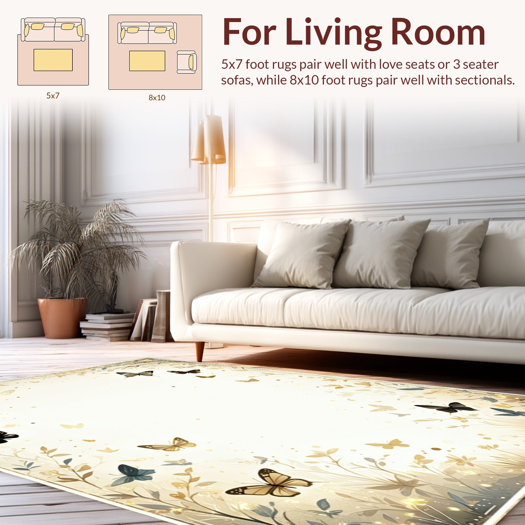 Golden Butterfly Garden Nature Design Rug