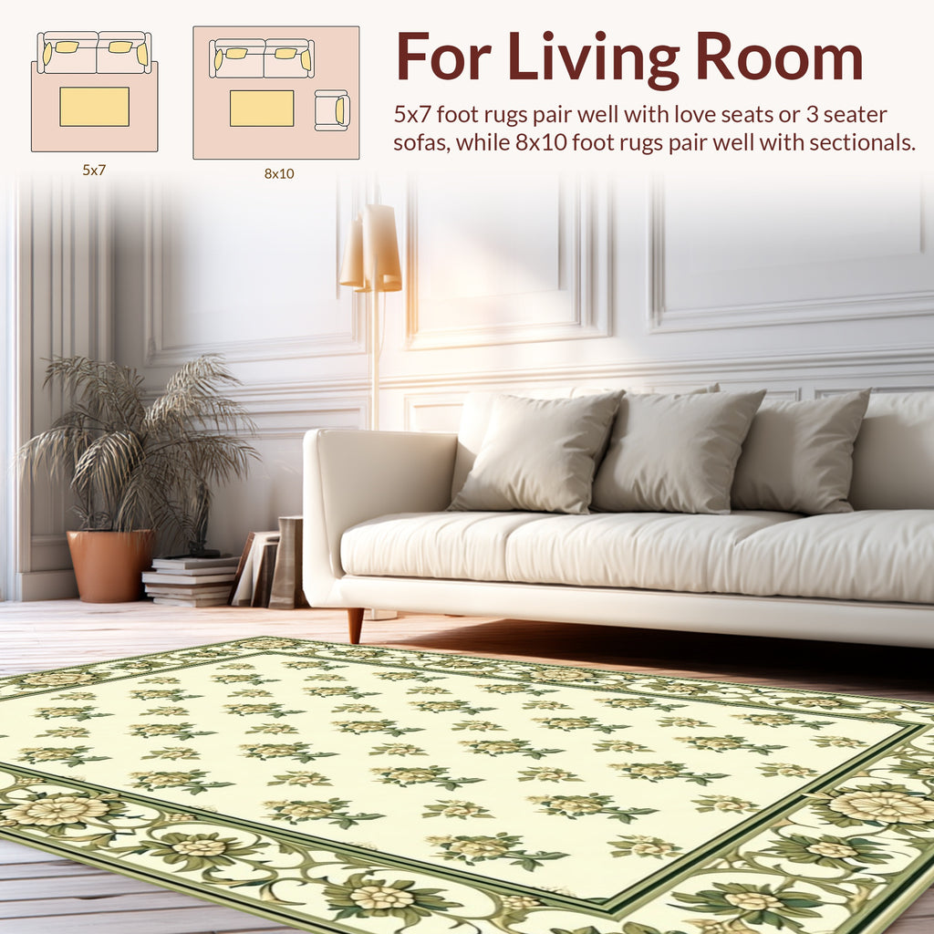 Regal Floral Patterned Cream Rug