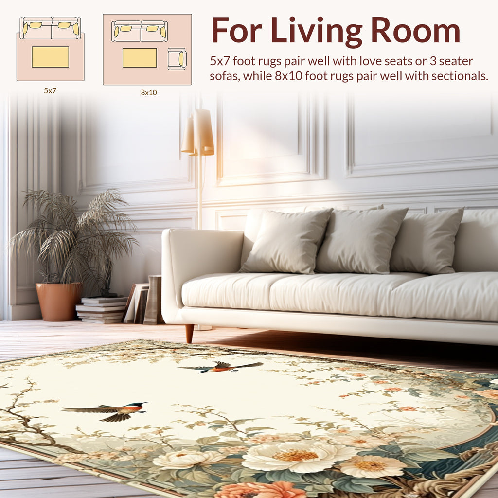 Lush Garden Bird Floral Pattern Rug