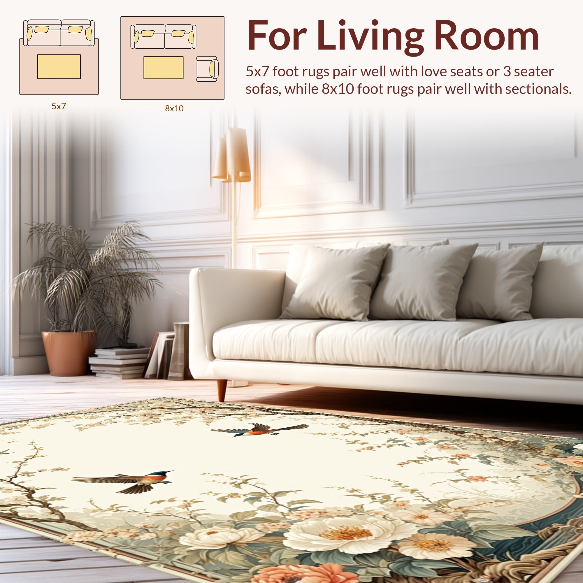 Lush Garden Bird Floral Pattern Rug