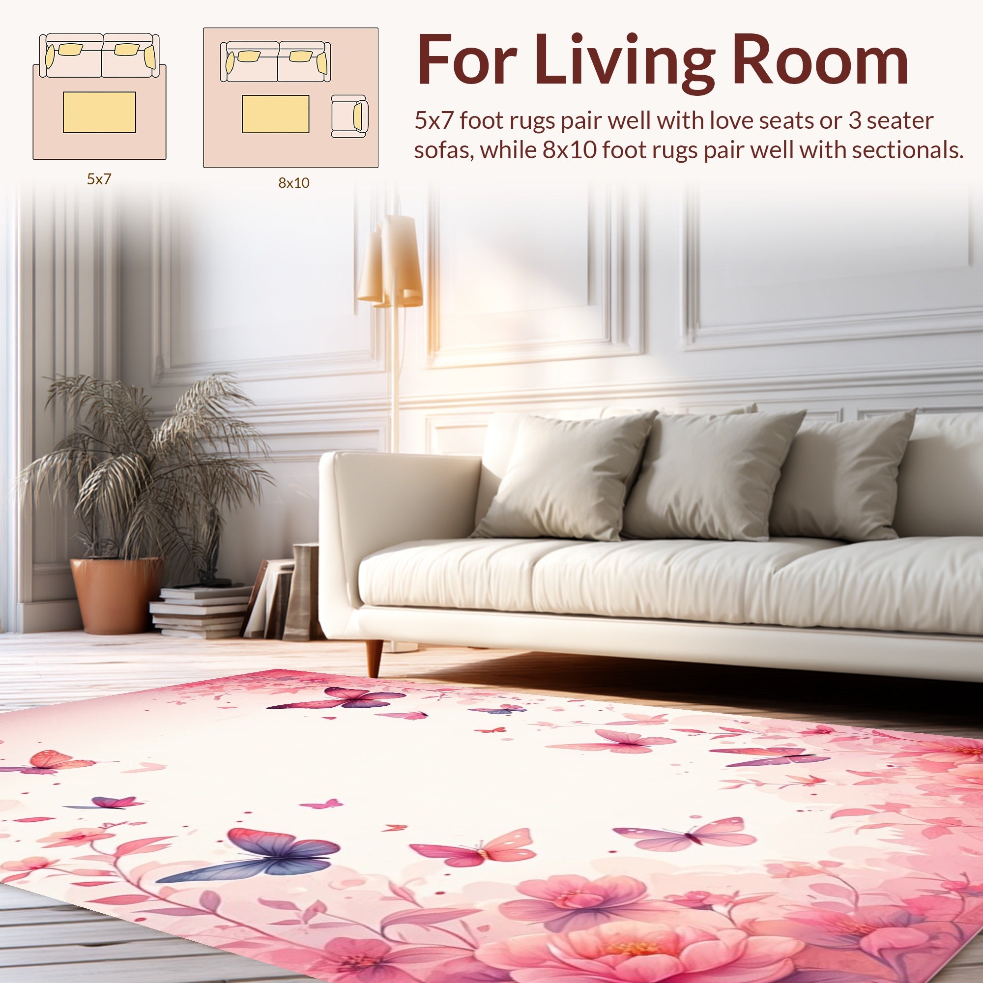 Pink Floral Butterfly Garden Design Rug