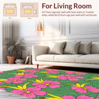 Pink Yellow Floral Patterned Tropical Rug
