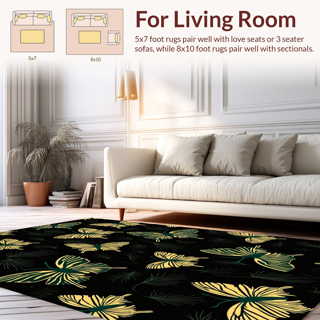 Dark Yellow Butterfly Fern Pattern Rug