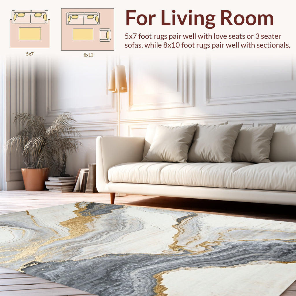 Ethereal White Gold Stone Pattern Rug
