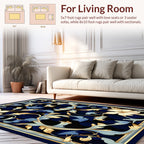 Elegant Golden Foliage Blue Background Rug