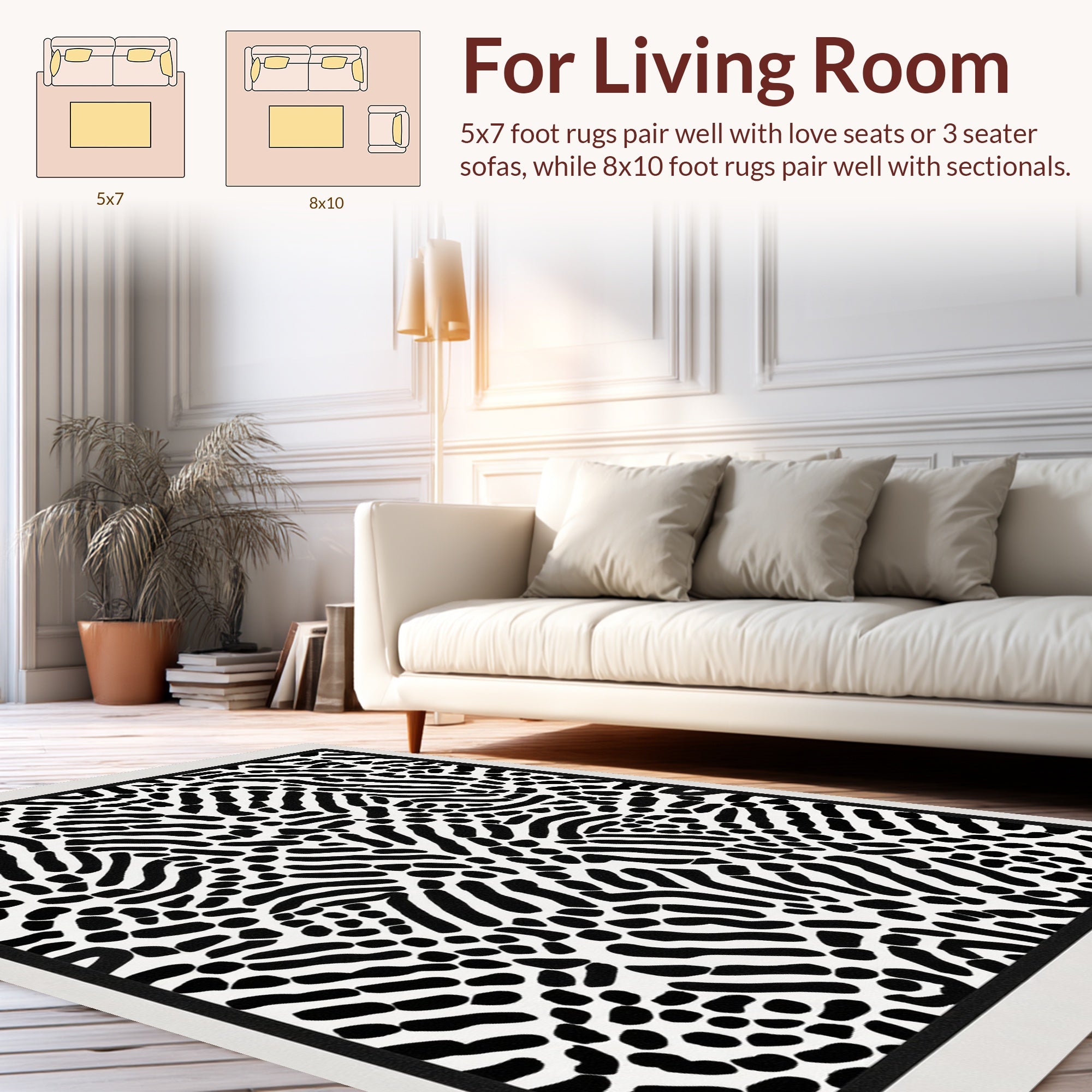 Abstract Organic Black White Pattern Rug