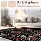 Art Nouveau Floral Mandala on Black Rug