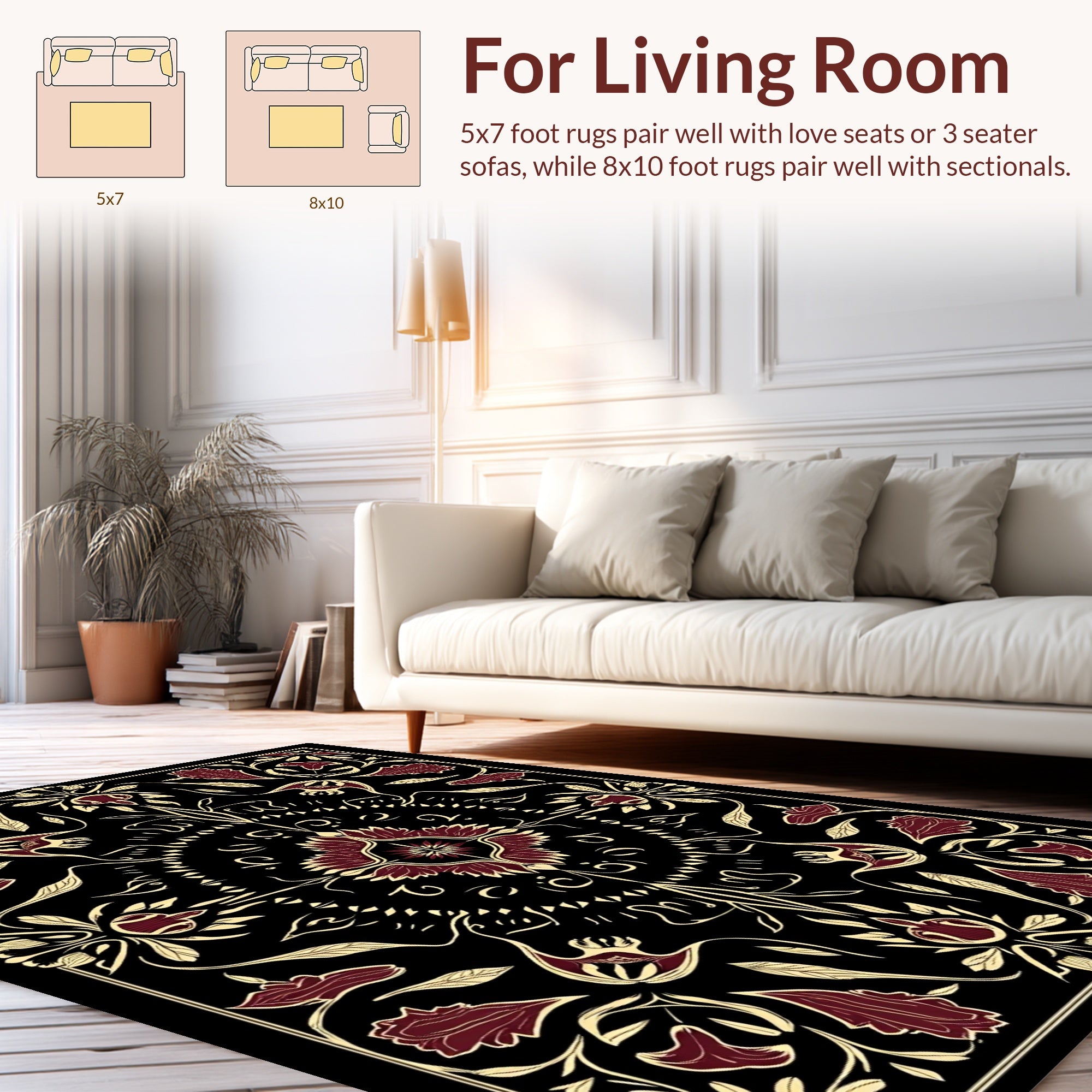 Art Nouveau Floral Mandala on Black Rug