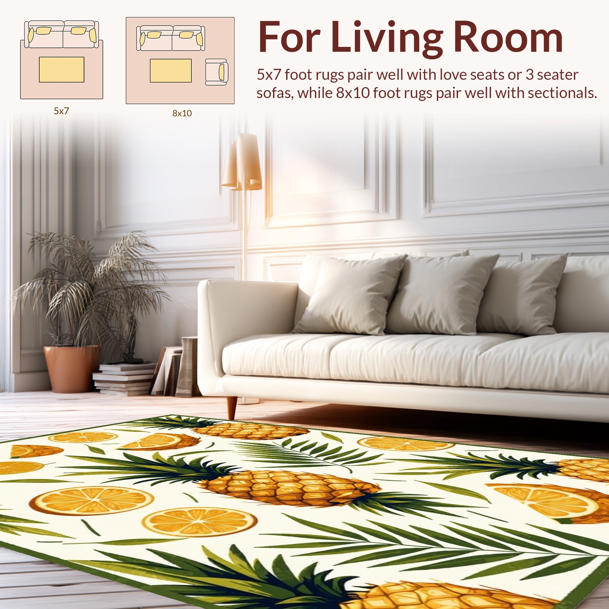 Tropical Pineapple Orange Leaf Pattern Rug