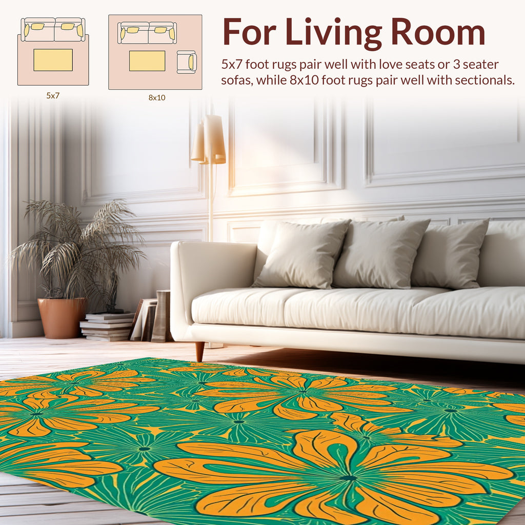 Vibrant Teal Orange Floral Pattern Rug