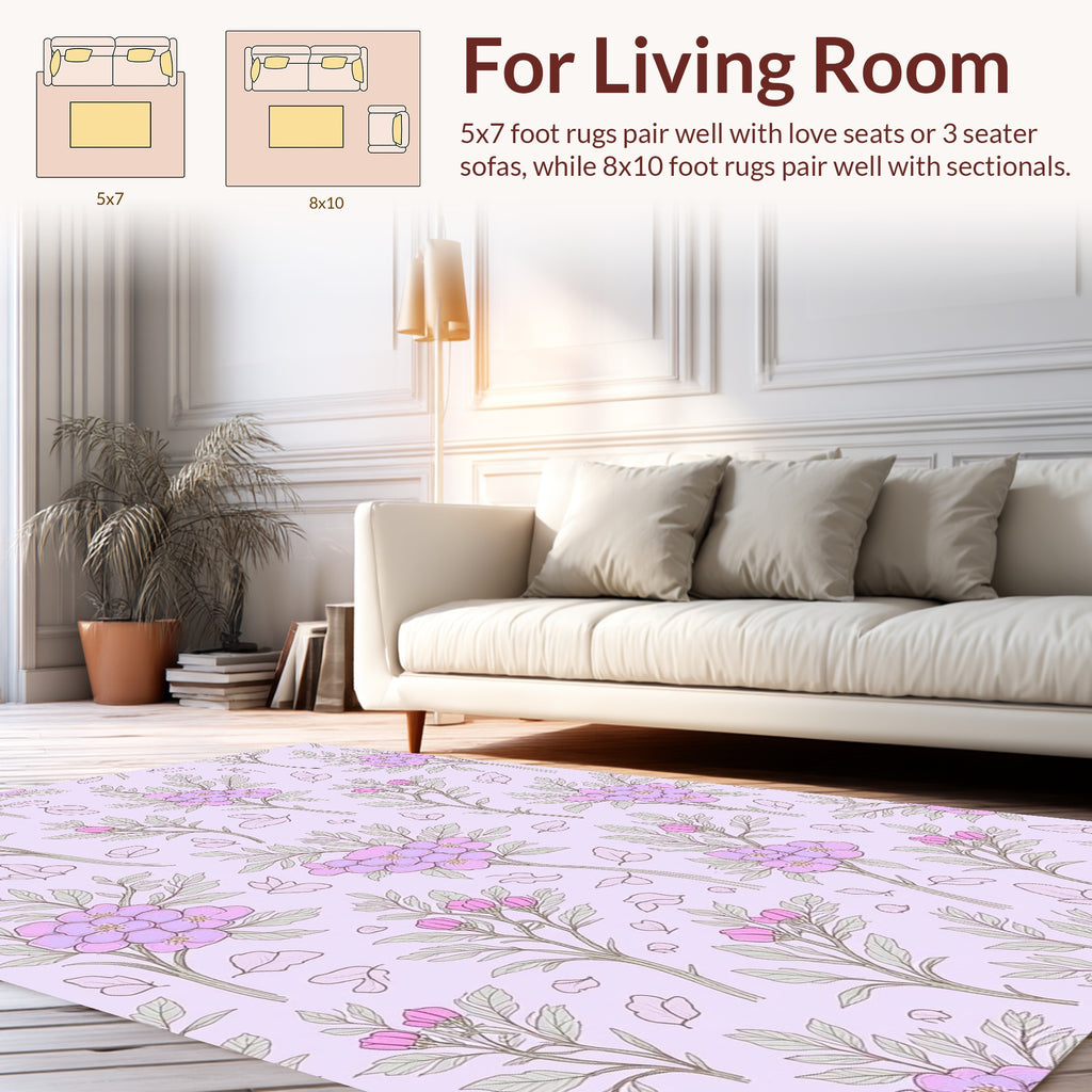 Pastel Floral Sprig Vine Pattern Rug