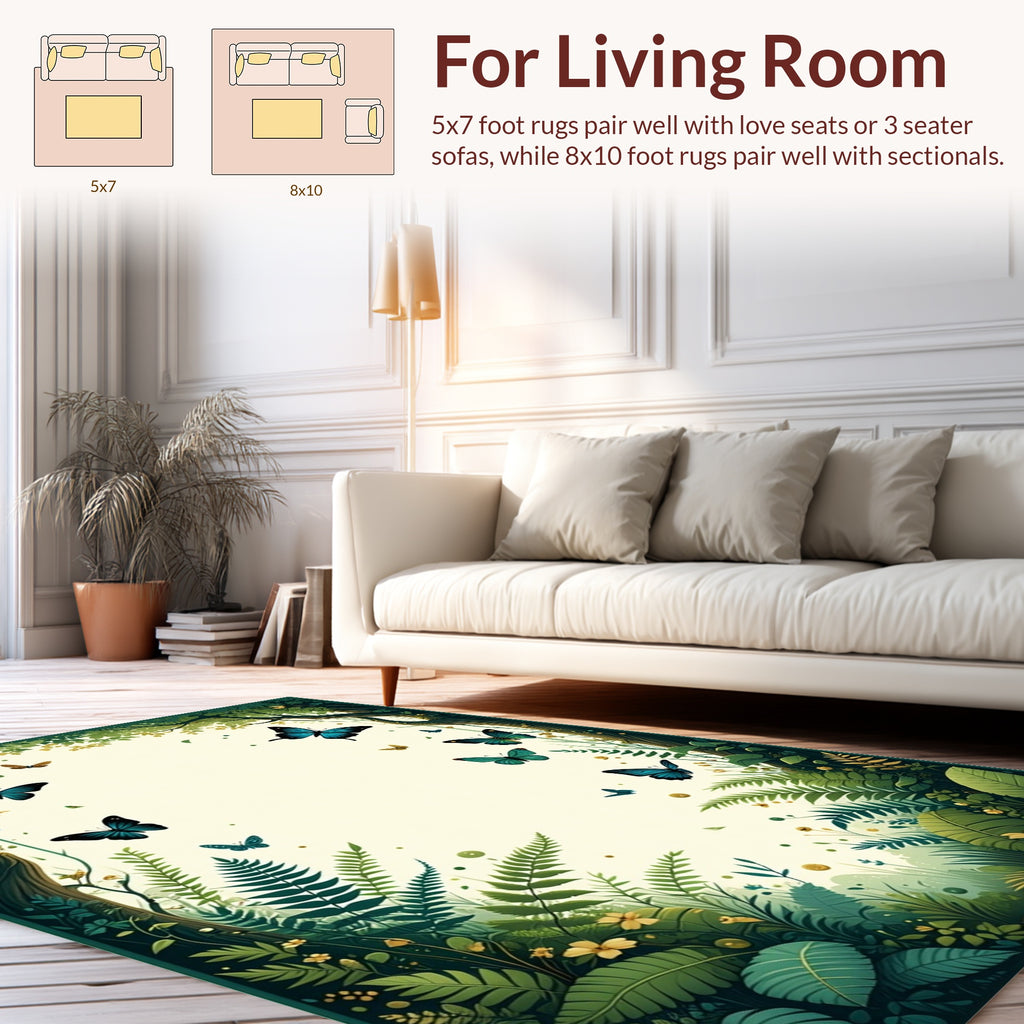 Enchanted Forest Butterflies Ferns Rug