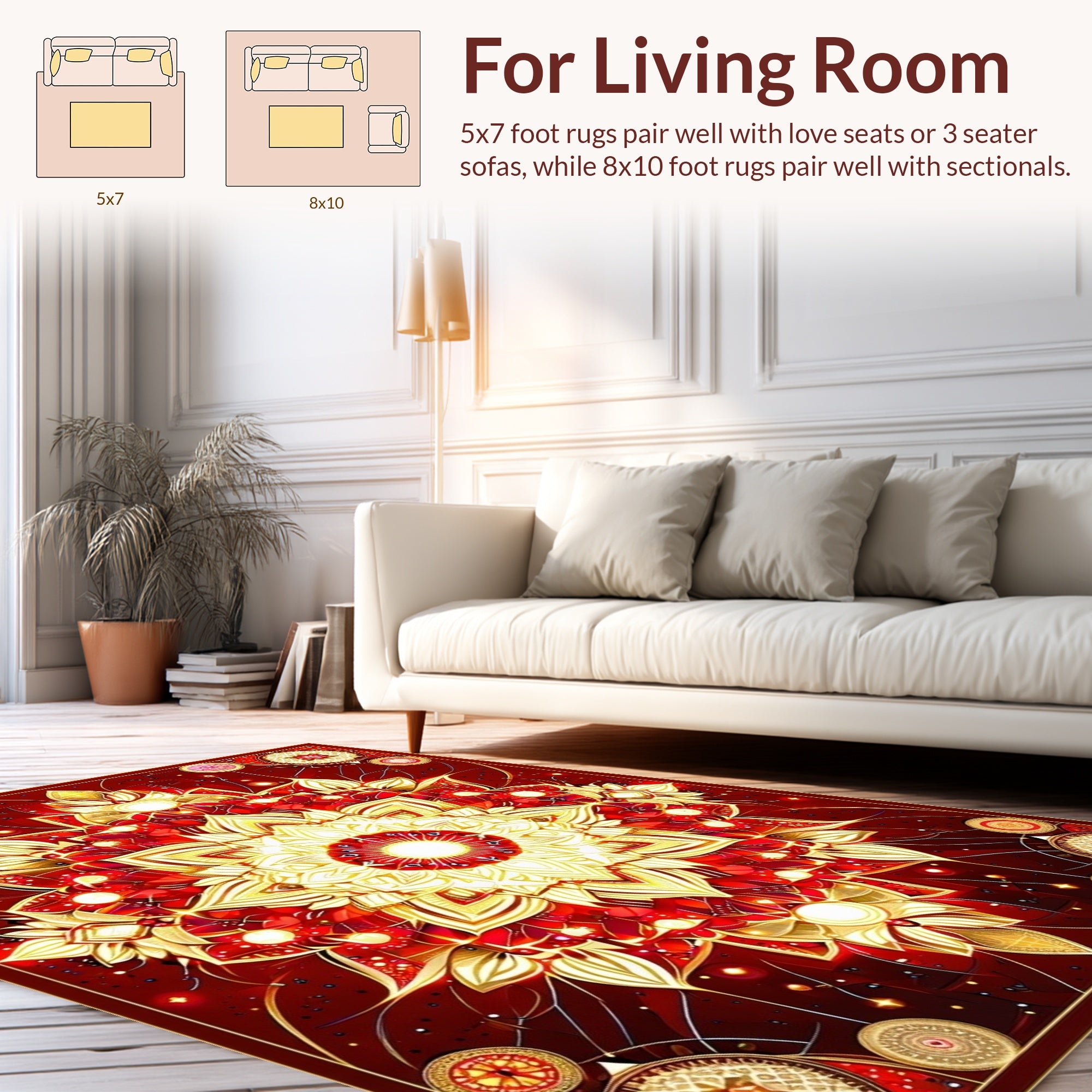 Crimson Gold Intricate Mandala Rug