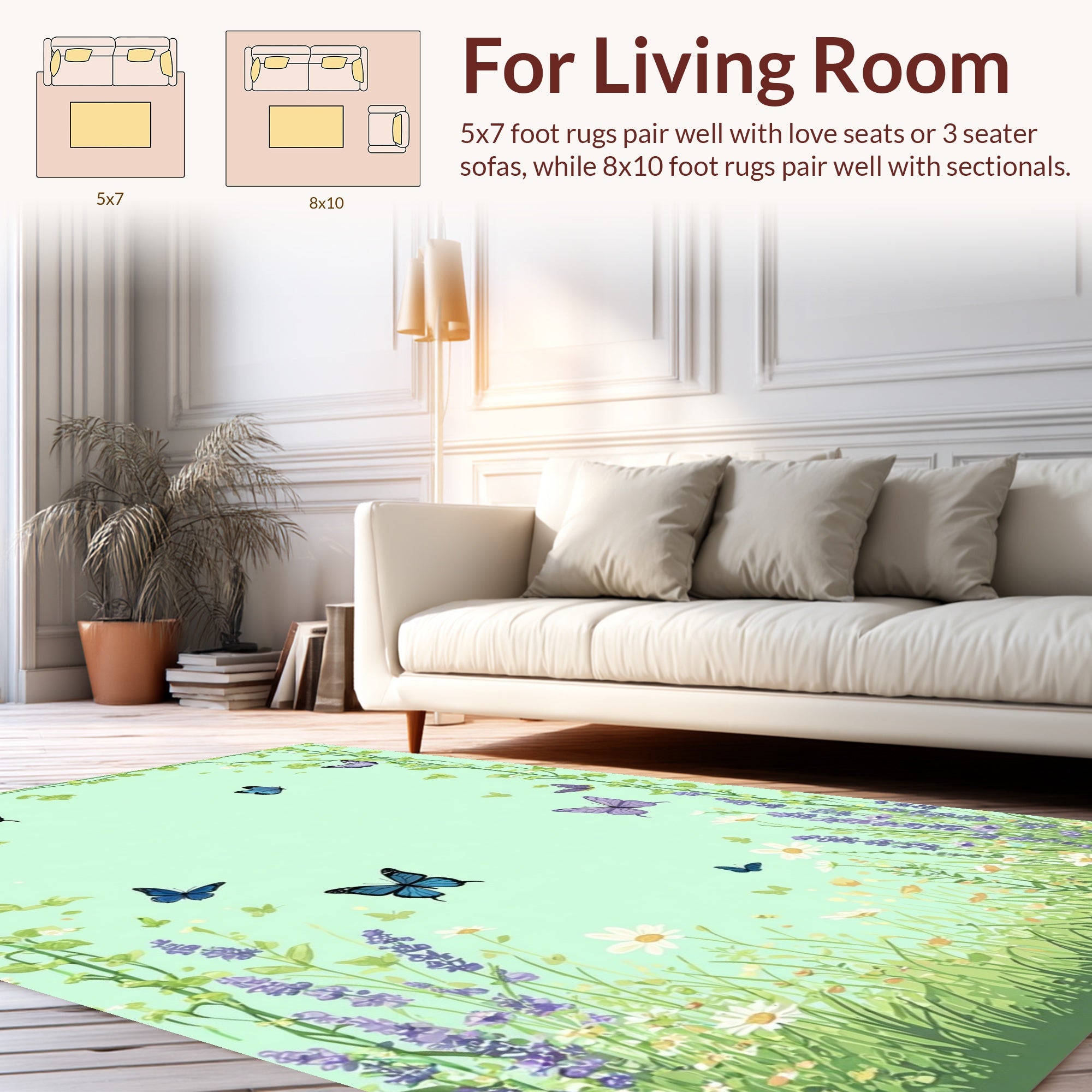 Whimsical Butterfly Garden Floral Design Rug