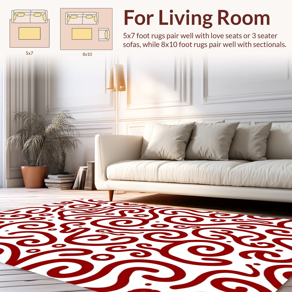 Whimsical Red Swirls Abstract Pattern Rug