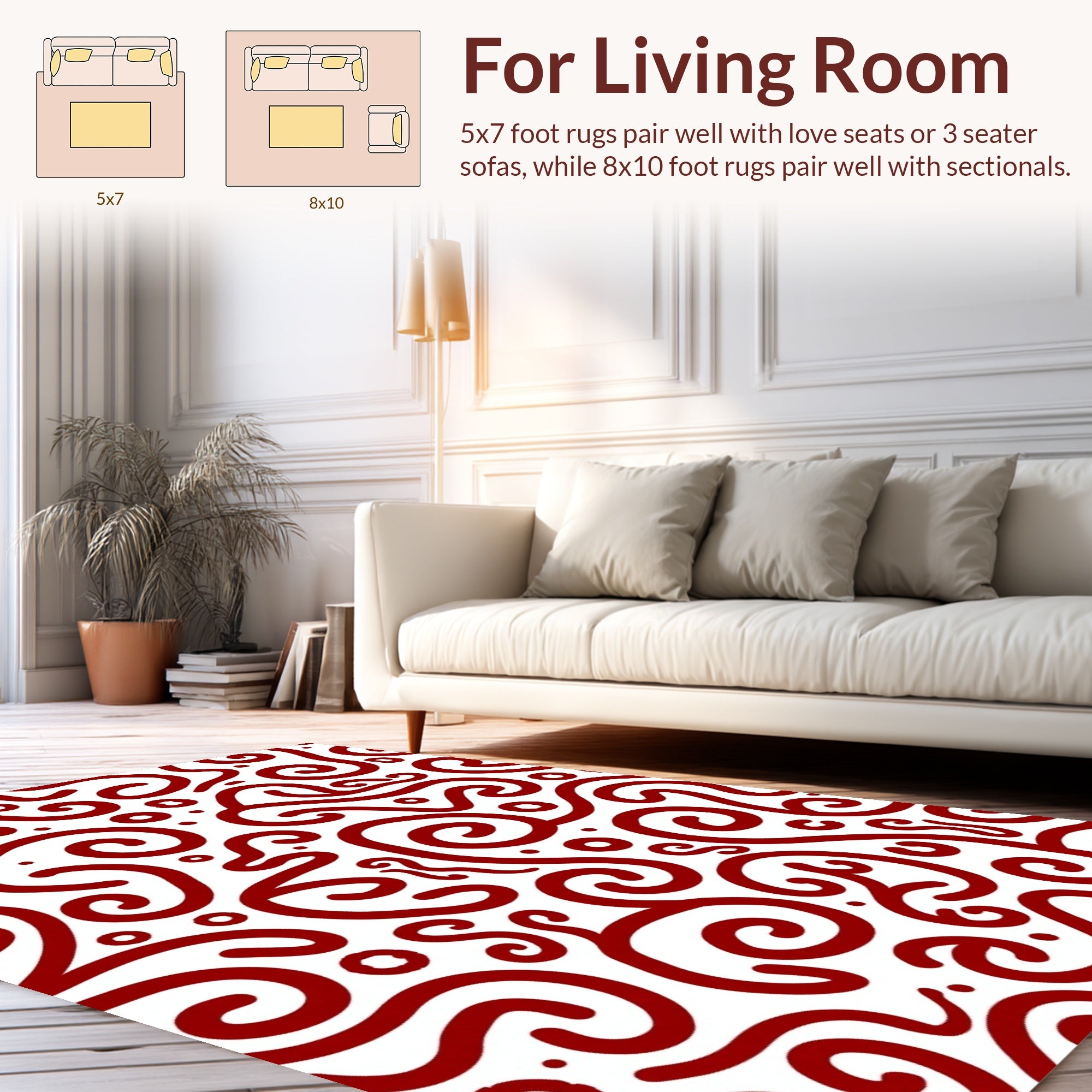 Whimsical Red Swirls Abstract Pattern Rug