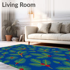 Blue Holiday Pine Sprig Berry Arrangement Rug