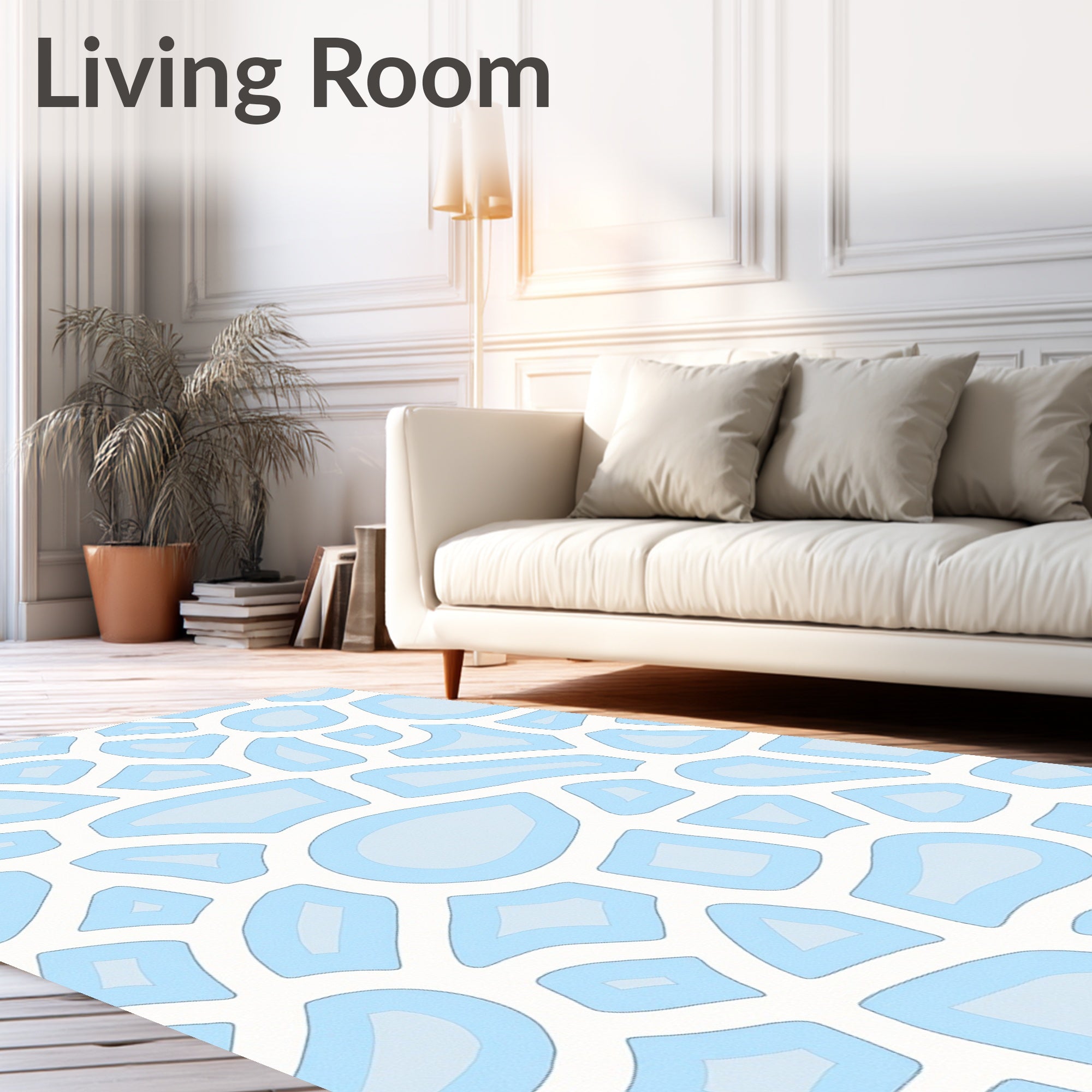 Soft Blue Abstract Organic Shapes Rug