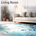 Ethereal Blue Floral Watercolor Design Rug