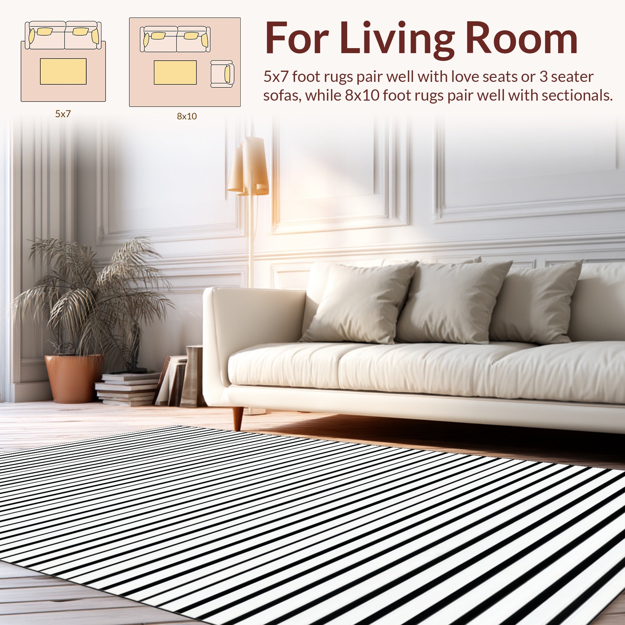 Bold Black White Striped Pattern Rug