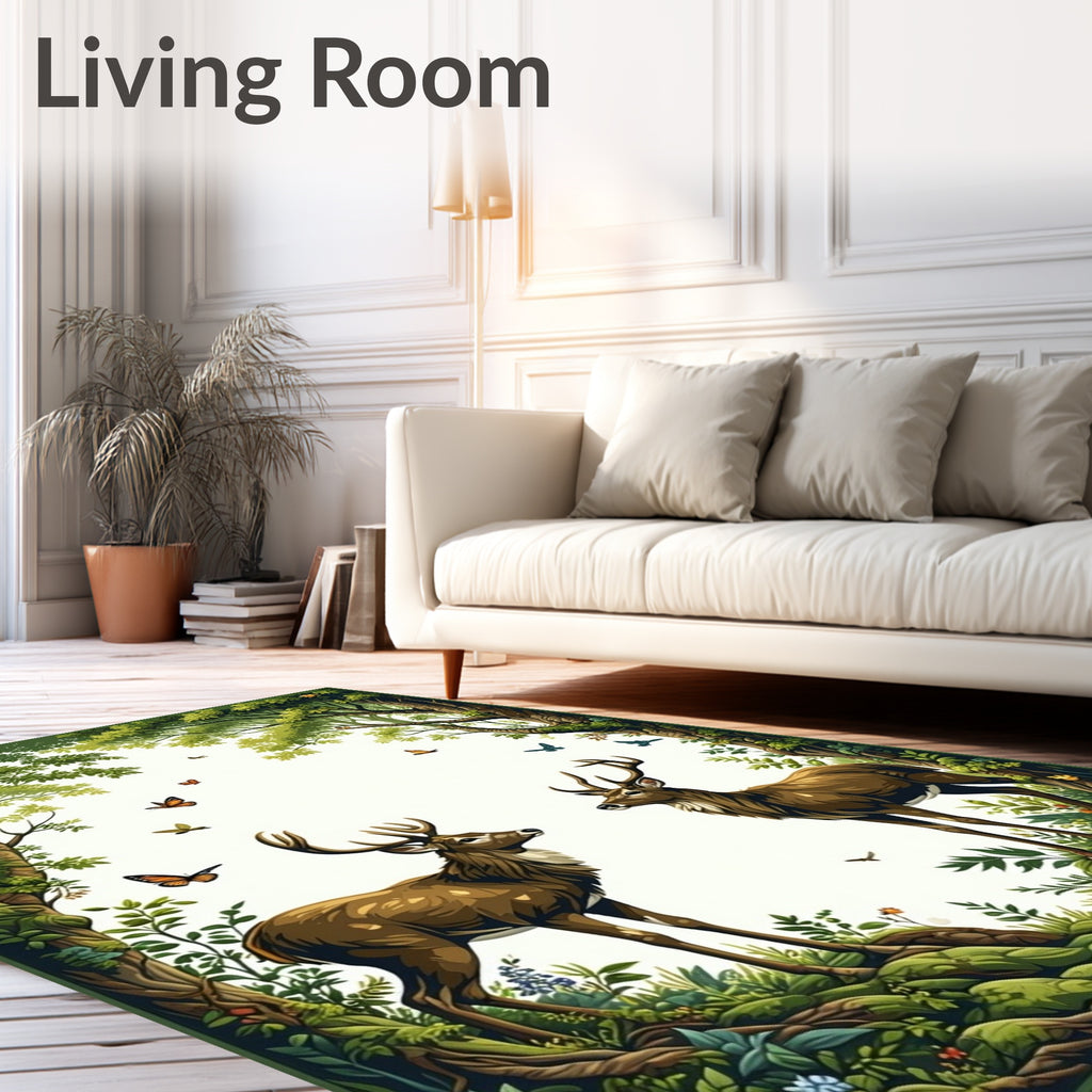 Whimsical Forest Deer Butterfly Pattern Rug