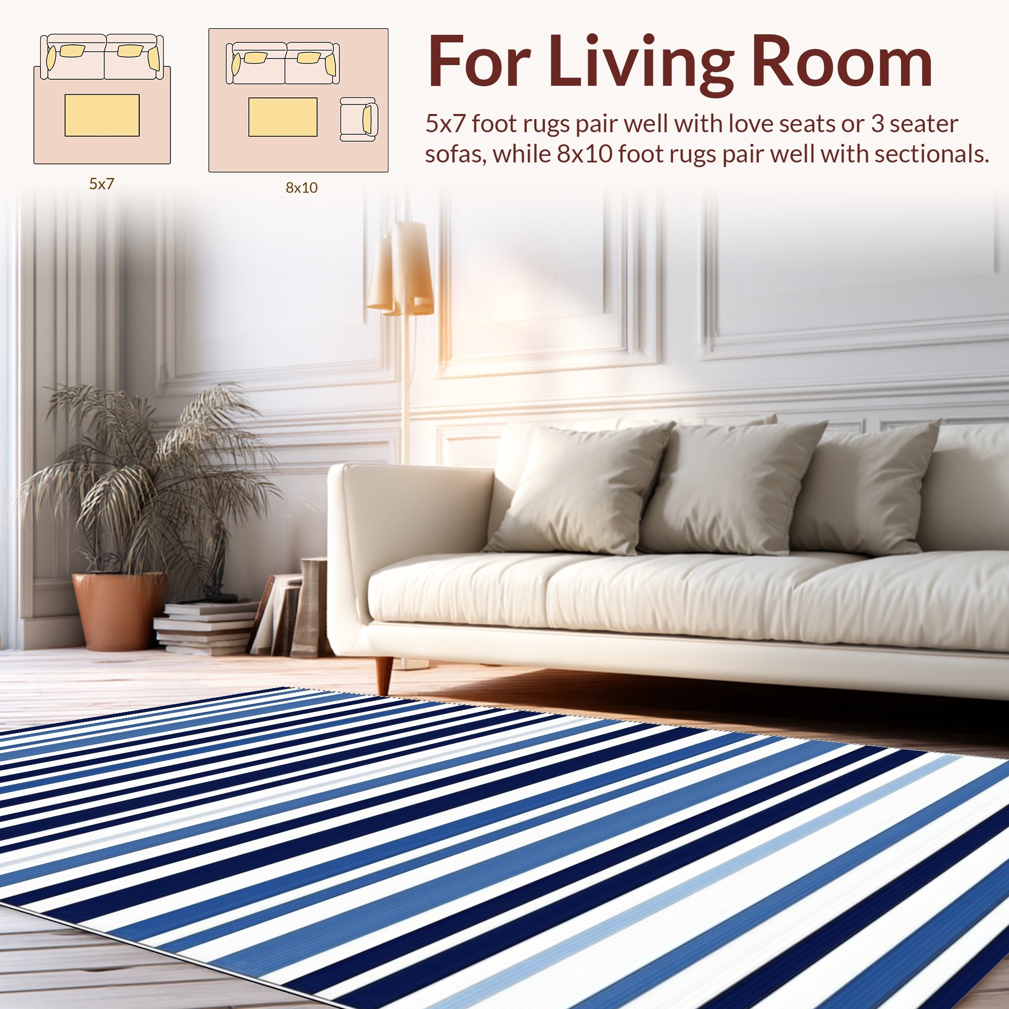 Classic Blue Horizontal Stripe Pattern Rug