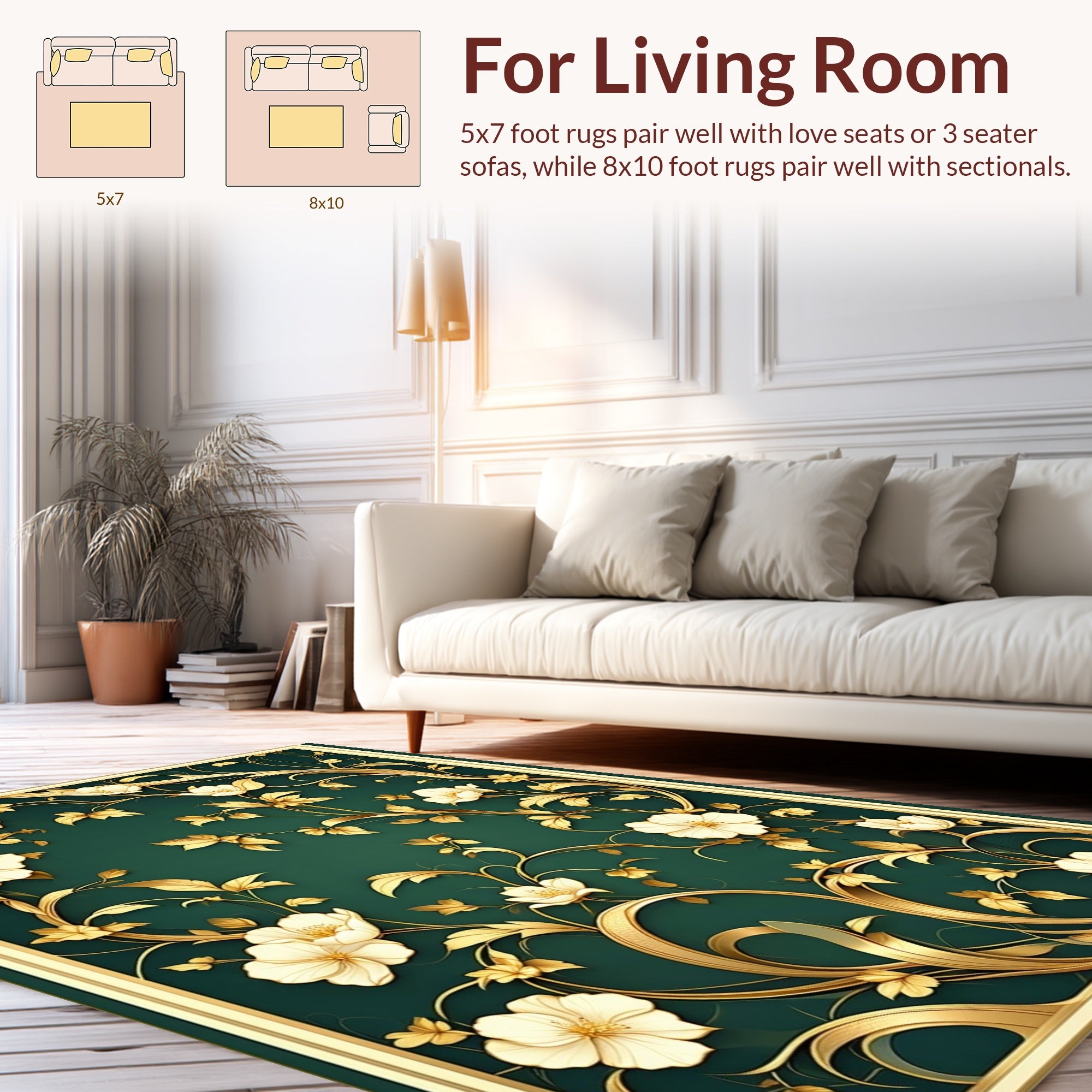 Elegant Floral Gold Scroll Pattern Rug