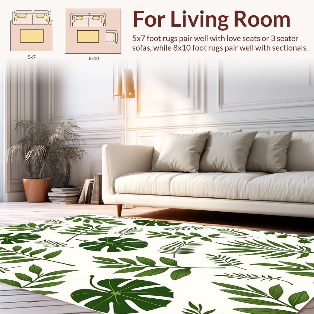 Green Topical Leaf Pattern Rug
