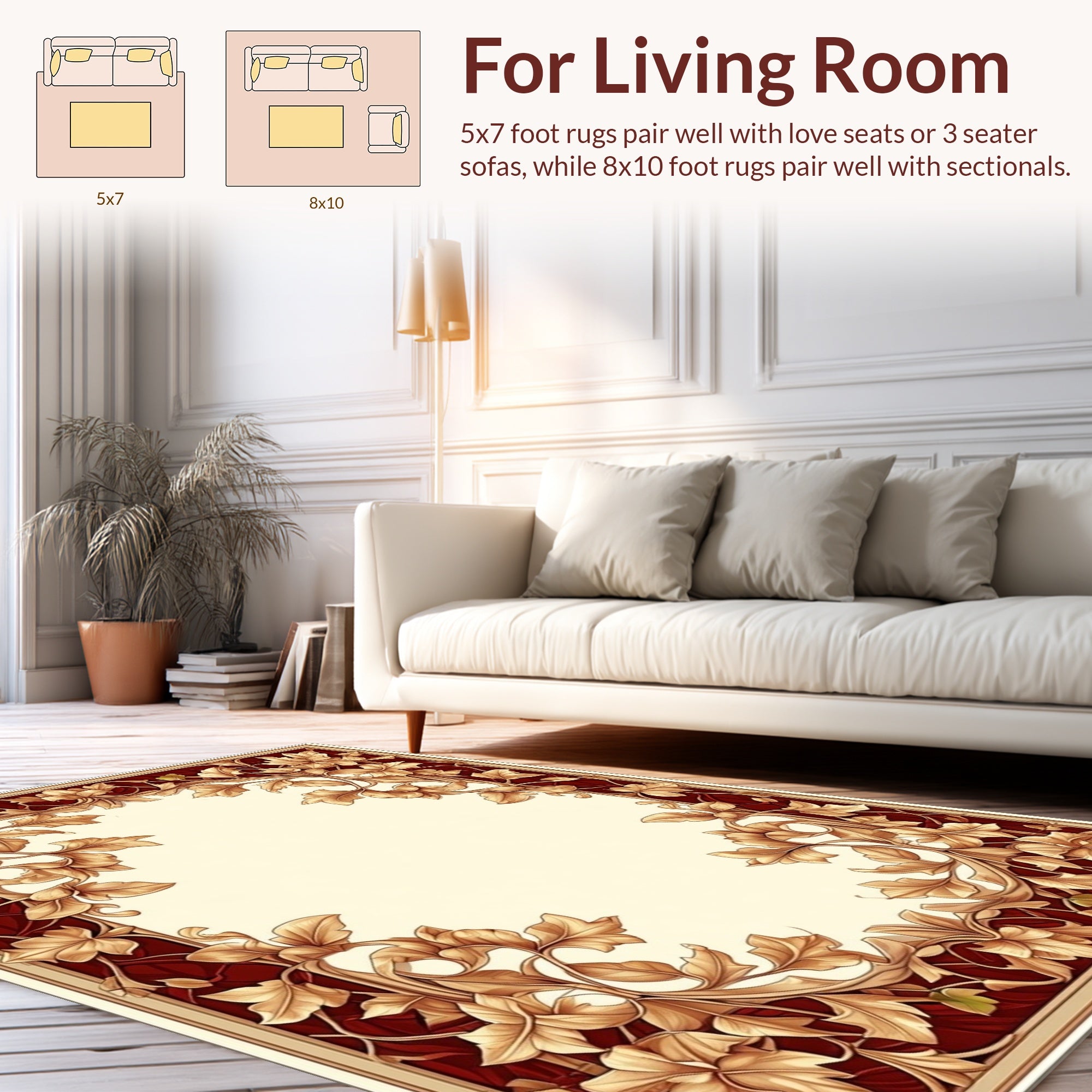 Intricate Leaf Embossed Floral Design Rug