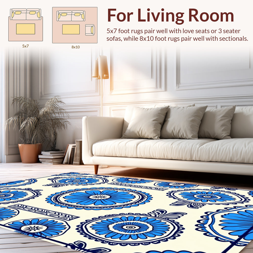 Blue Floral Medallion Pattern Rug