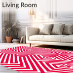 Bold Red Geometric Labyrinth Rug