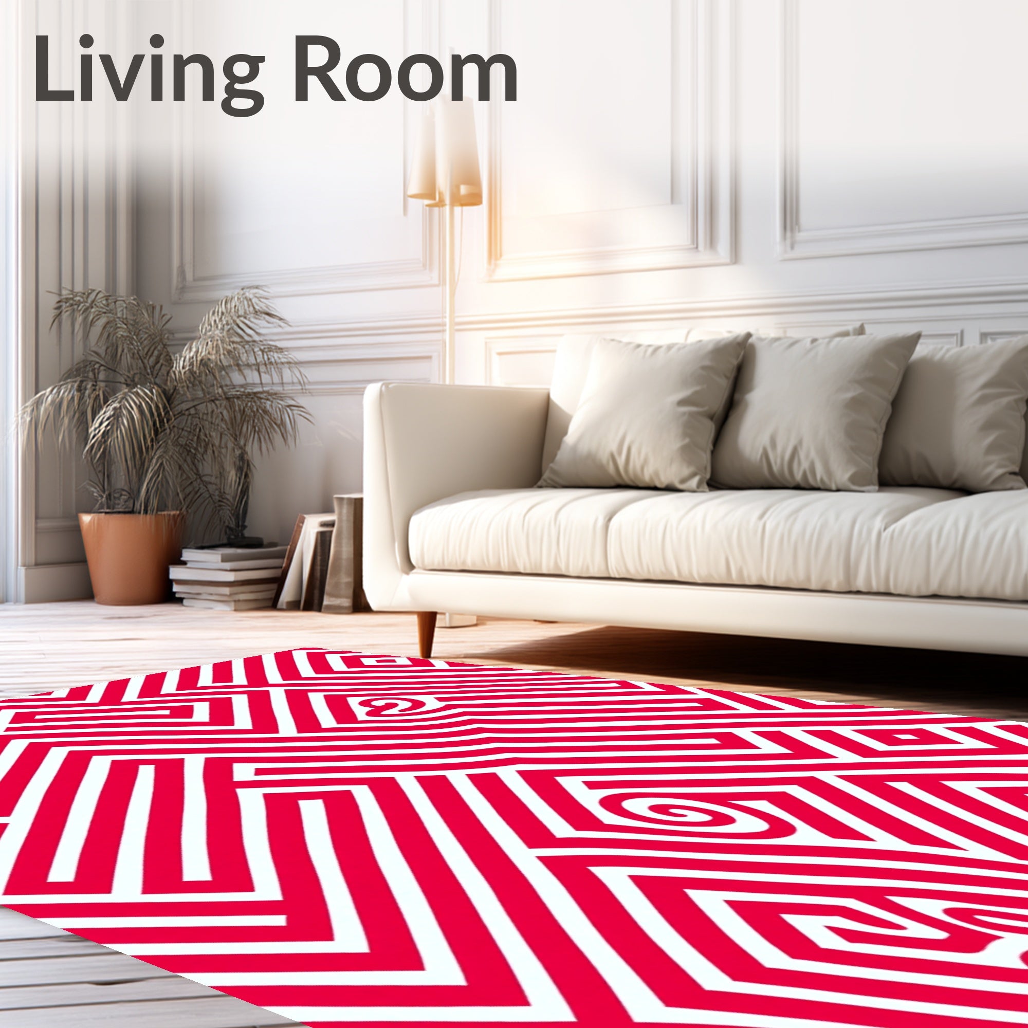 Bold Red Geometric Labyrinth Rug