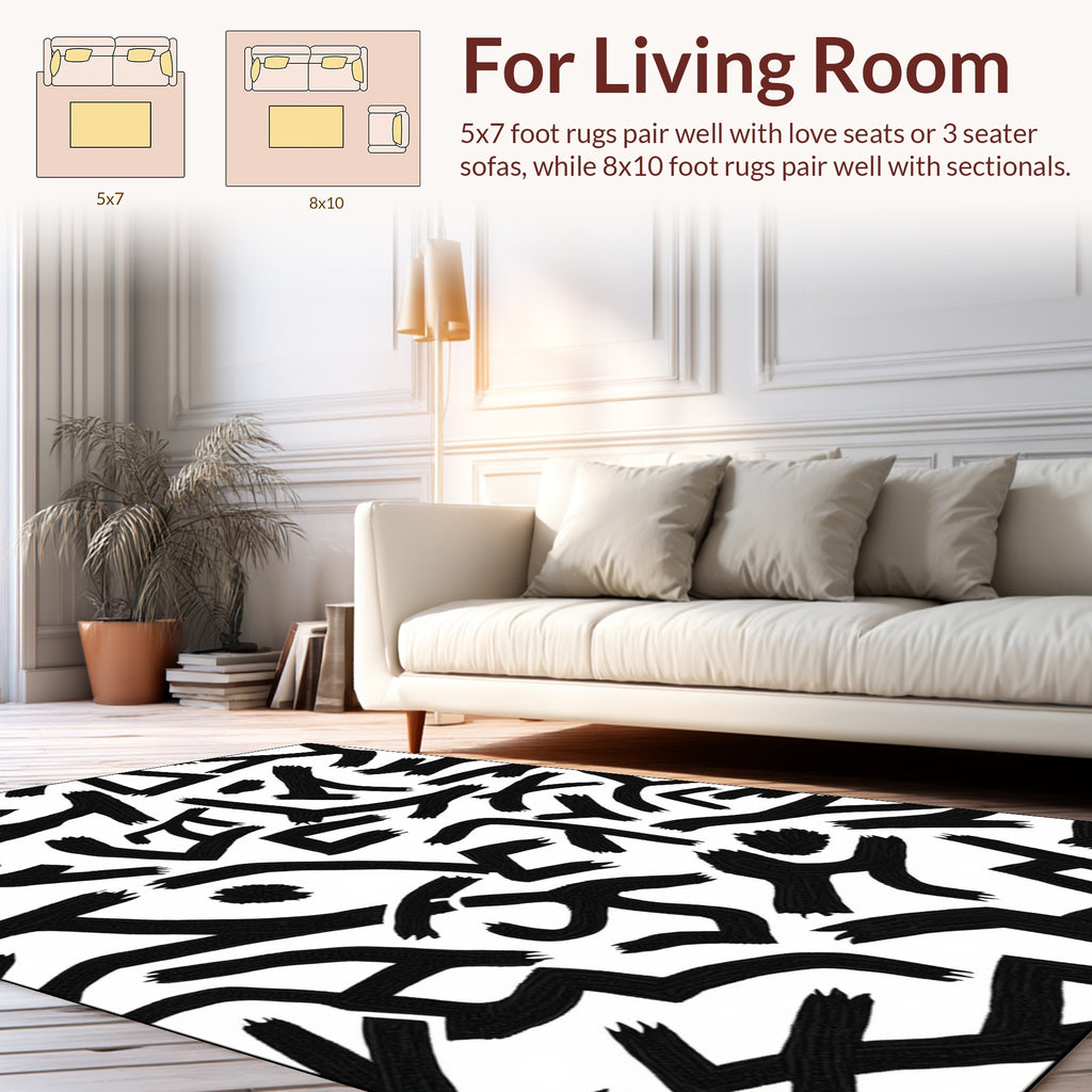 Abstract Brushstroke Black White Pattern Rug