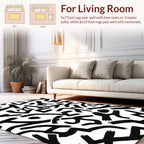 Abstract Brushstroke Black White Pattern Rug