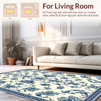 Blue White Floral Damask Pattern Rug