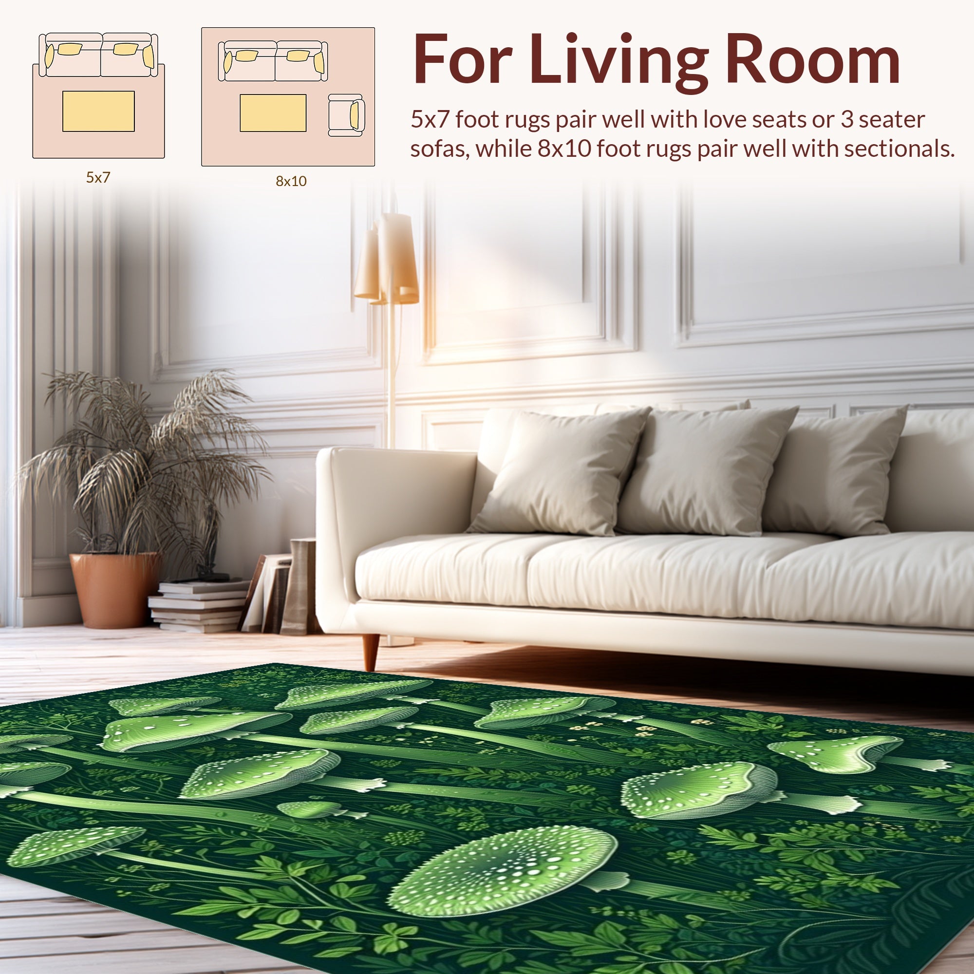 Enchanted Green Mushroom Garden Pattern Rug