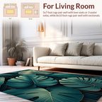 Tropical Green Leaf Vertical Lines Design Rug