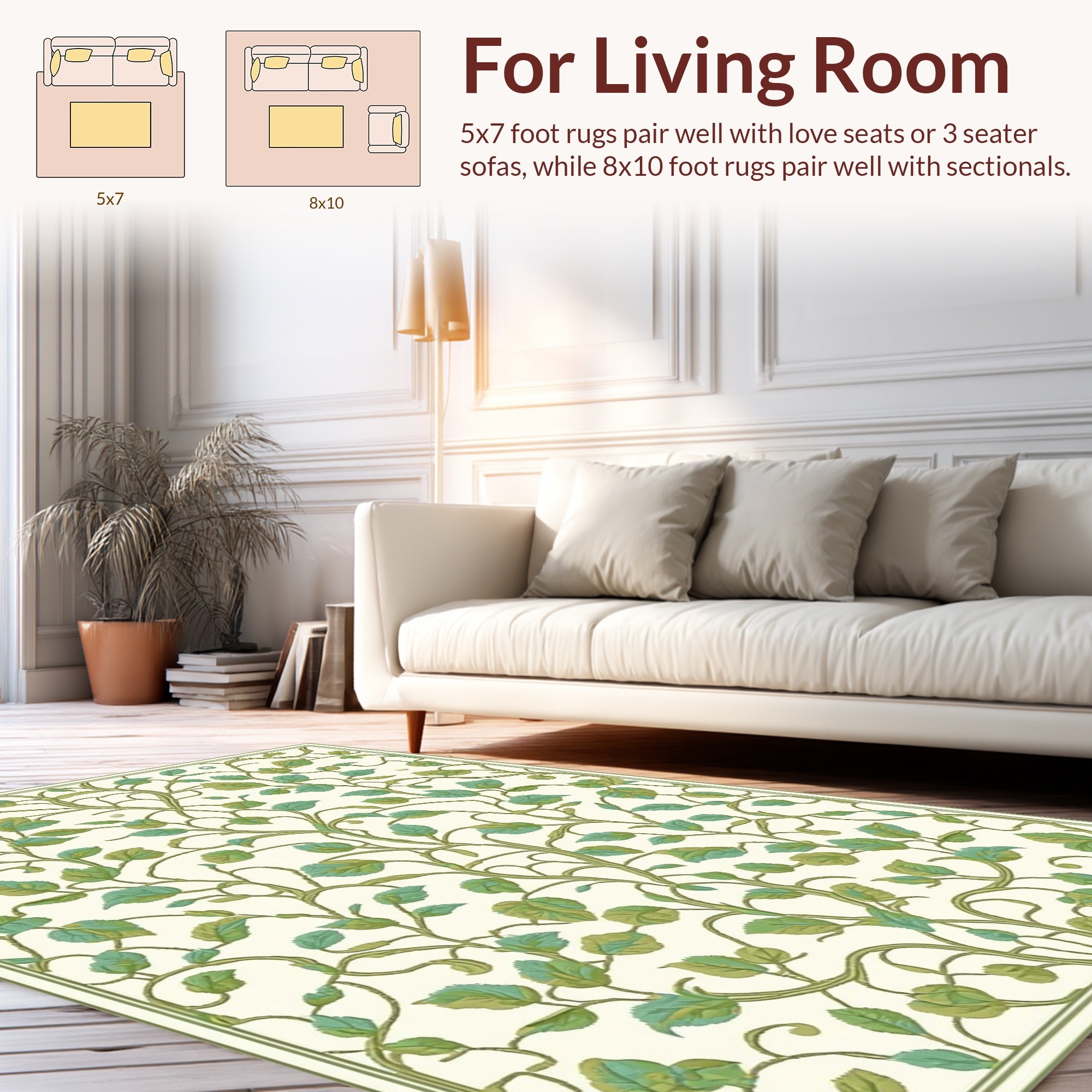 Lush Green Leafy Vine Pattern Rug