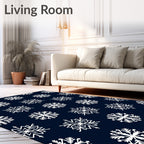 White Snowflake Navy Blue Repeat Rug