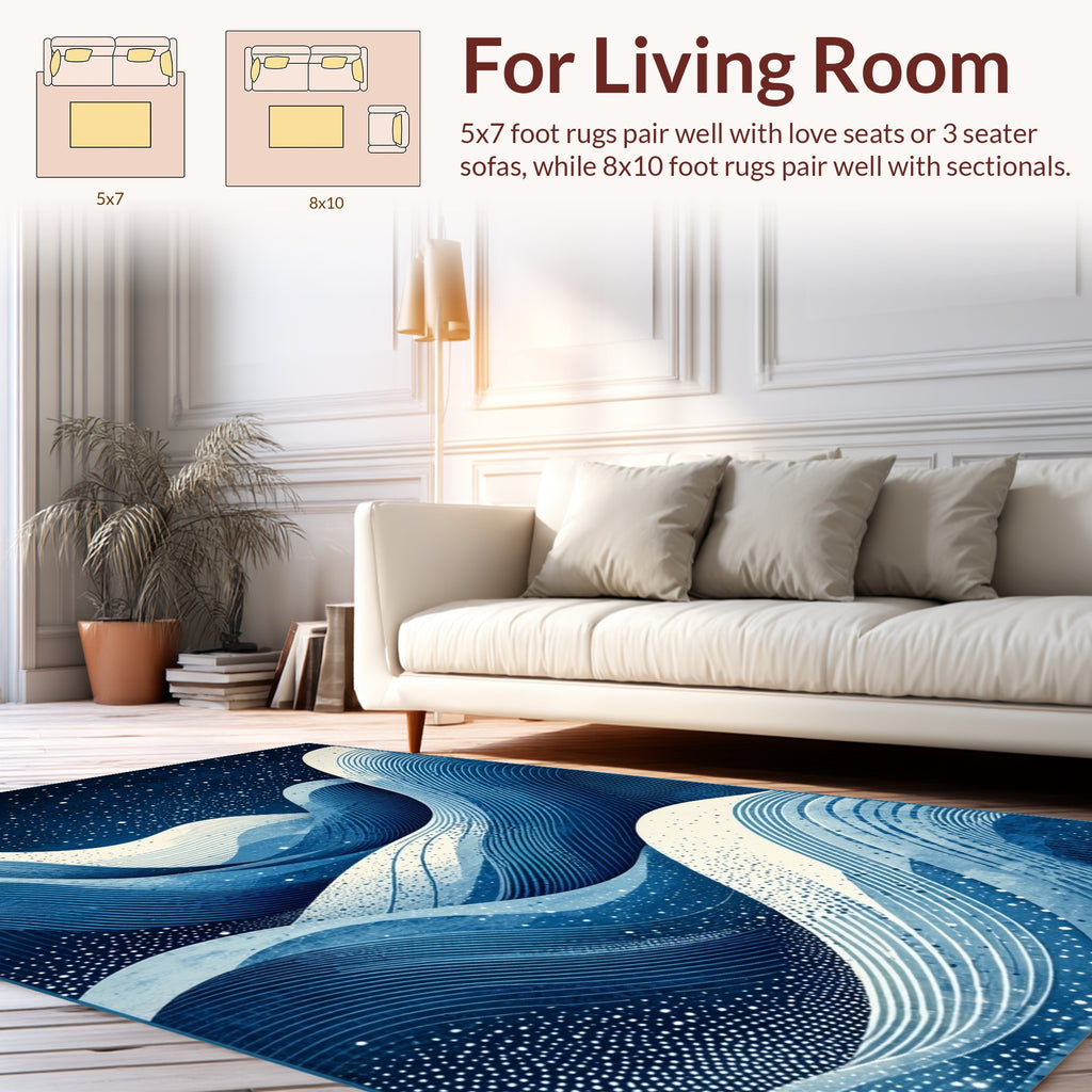 Deep Blue Wavy Starry Night Rug