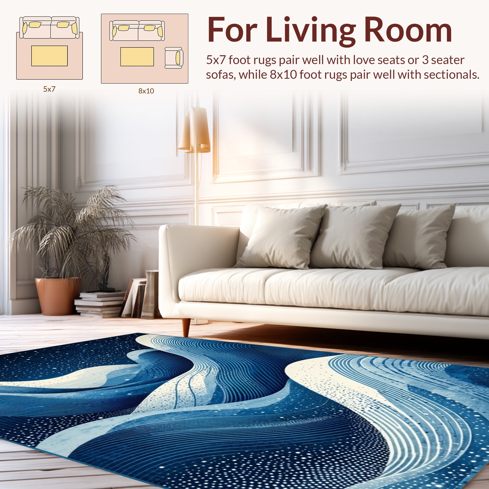 Deep Blue Wavy Starry Night Rug
