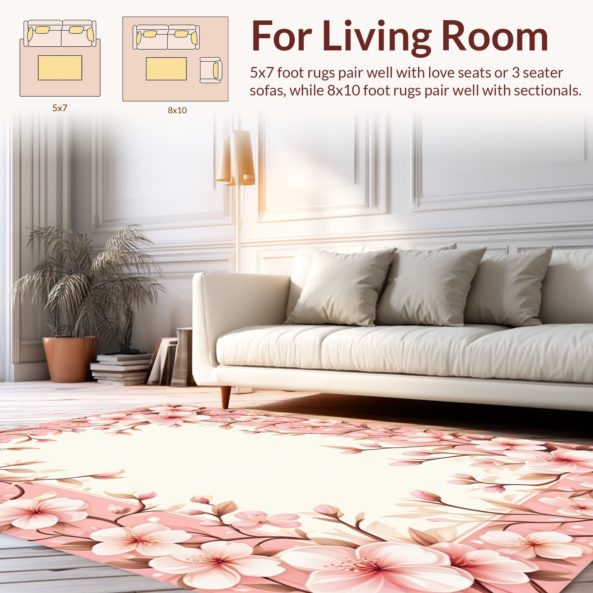 Pink Sakura Blossom Floral Vine Rug