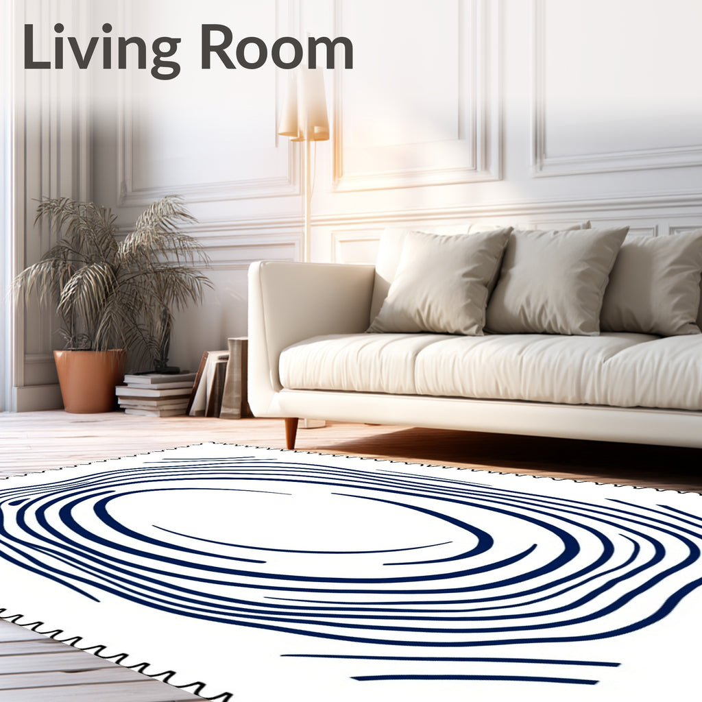 Navy Blue Abstract Swirl Oval Rug